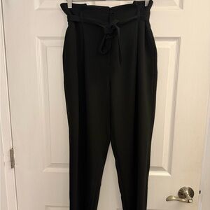 H&M Black Paperbag Waist Tapered Trousers with Tie